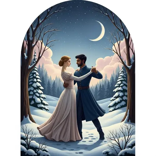Elegant Winter Wonderland Dance Under Moonlit Sky