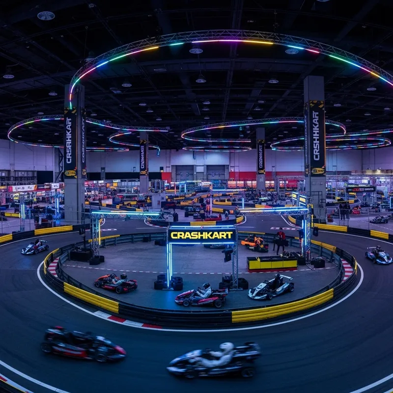 Neon CrashKart Indoor Racetrack: High-Energy Convention Center Transformation