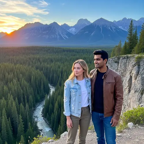 Scenic Nature View: Couple Enjoying Spectacular Mountain Sunset