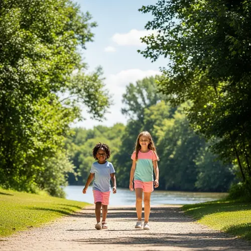 Young Girls Walking to a River: Summer Adventure