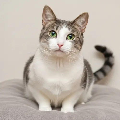 Beautiful Domestic Short-Haired Cat on Plush Cushion