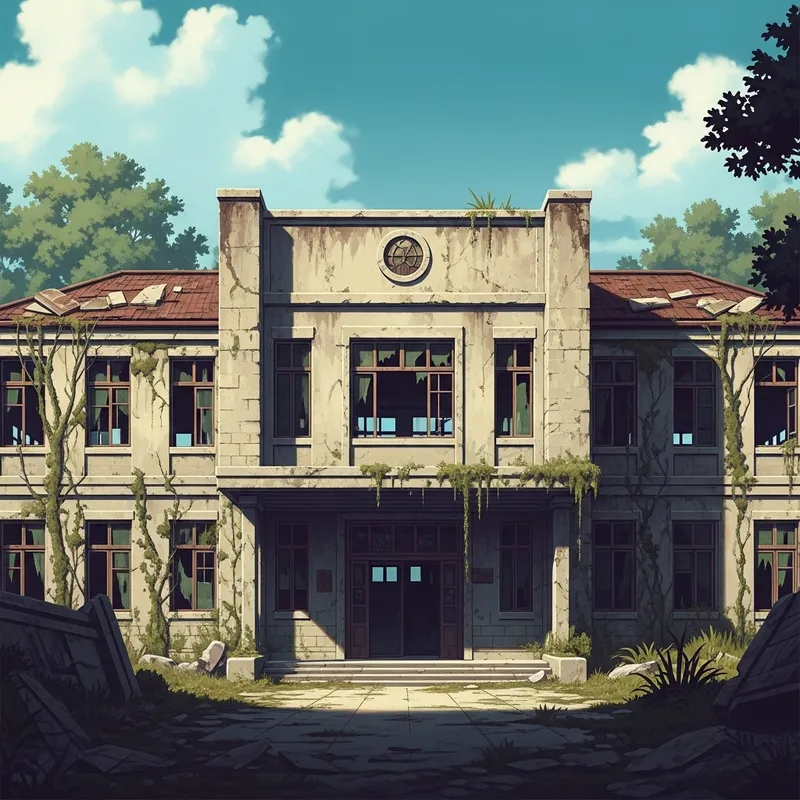 Vintage Anime Style Abandoned Edifice with Aesthetic Appeal Vintage Anime Style Abandoned Edifice with Aesthetic Appeal