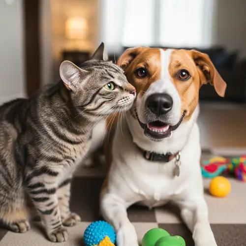 Friendly Cat and Dog Interaction - Heartwarming Image