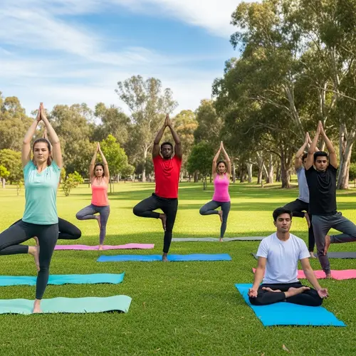 Outdoor Yoga Session in Serene Park | Multicultural Group Poses