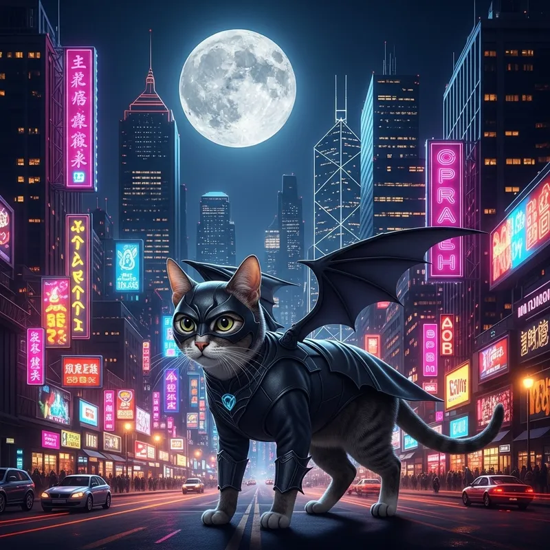 Cat Batman Suit in City: Mysterious Feline Guardian