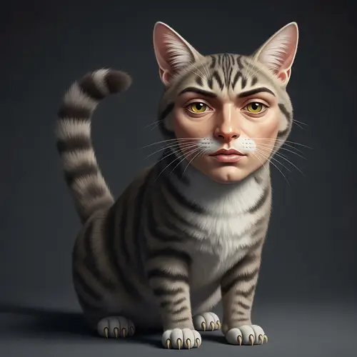 Unique Feline Creature with Human-Like Face Features