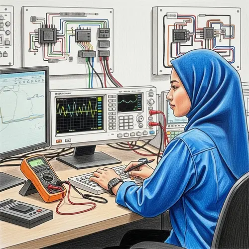 Colorful Drawing of Woman in Electrical Engineering Profession