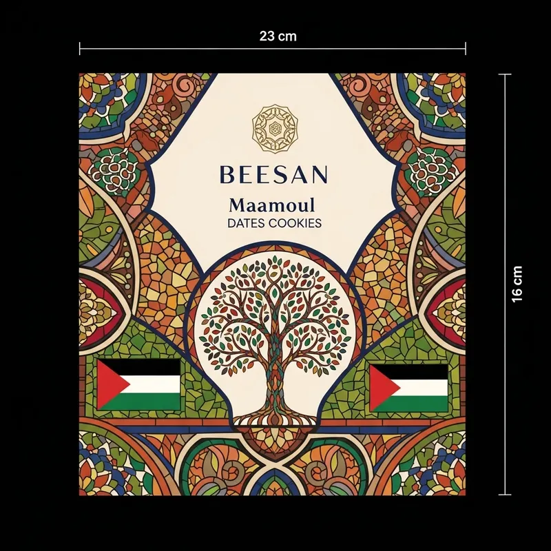 Vibrant Maamoul Dates Cookies Packaging Inspired by Palestinian Heritage