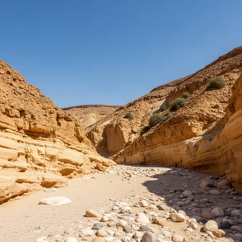 Sand Colored Desert Wadi Ravine under Blue Sky