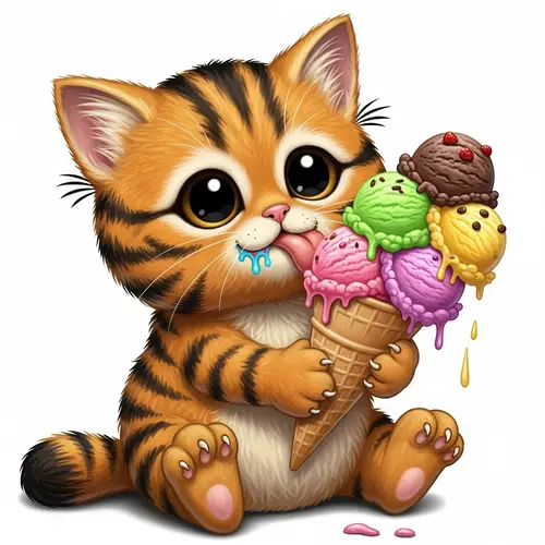 Adorable Baby Garfield Kitten Enjoying Ice Cream