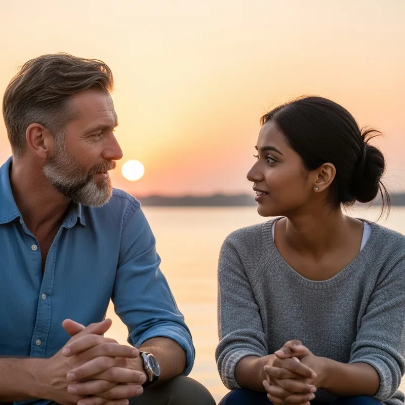 Outdoor Sunset Conversation with Man and Woman