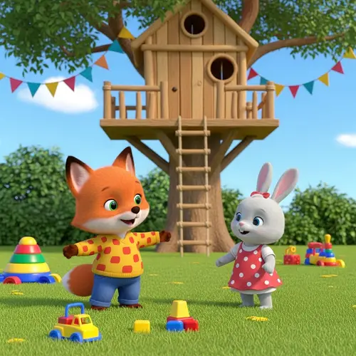Playful Adventures of Cartoon Fox and Bunny Kids