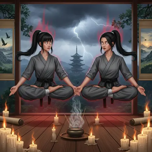 Young American Korean Women Meditating in Lotus Pose