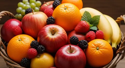 Rustic Basket Filled with Fresh Fruits | Warm Colors & Natural Light