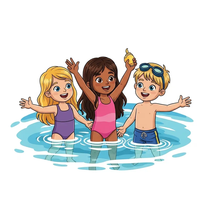 Lively Cartoon Children at Beach or Pool | Fun Illustration Lively Cartoon Children at Beach or Pool | Fun Illustration