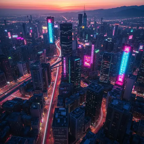 Futuristic Cyberpunk Cityscape at Sunset | Vibrant Colors & Neon Lights