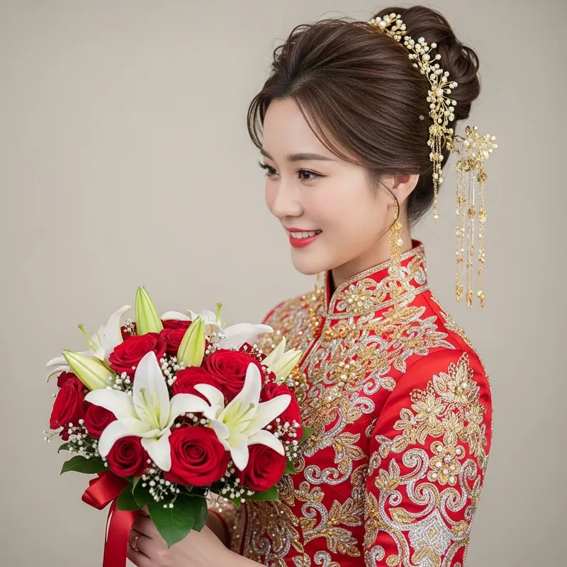 Elegant Asian Bride in Stunning Red Wedding Dress