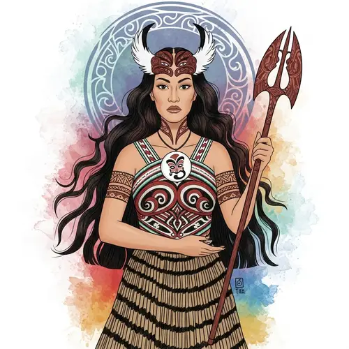 Maori Goddess of Humankind: Vibrant Depiction with Intricate Patterns