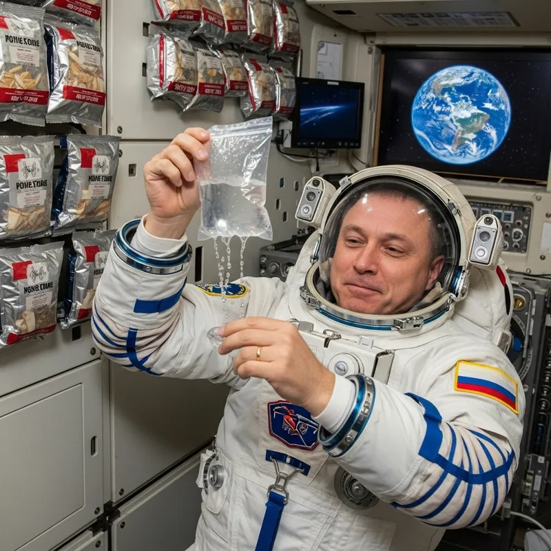 Vodka-Drinking Russian Astronaut in Cosmic Zero Gravity Scene Vodka-Drinking Russian Astronaut in Cosmic Zero Gravity Scene