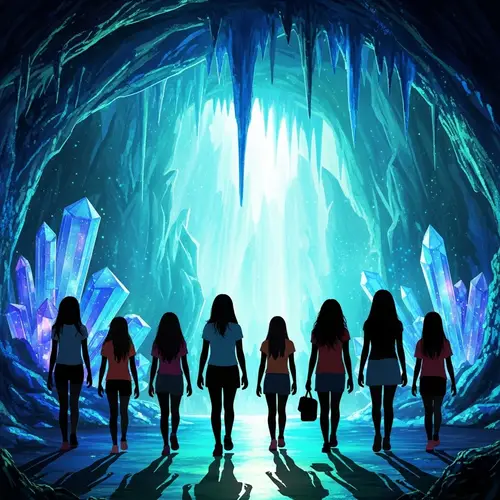 8 Silhouette Girls Walking into Crystal Cave