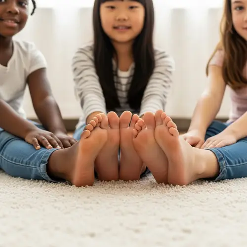 Diverse Barefoot Girls Form Circle of Unity