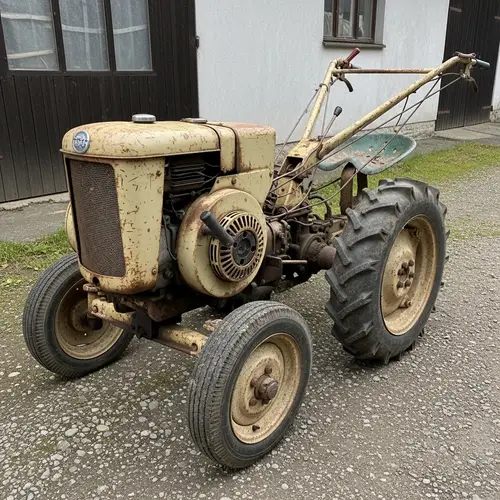 Vintage Motorized Cultivator in Rustic Setting