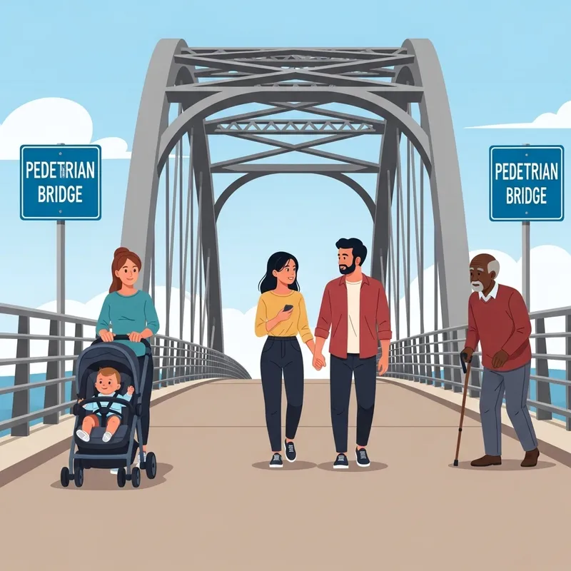 Crossing Pedestrian Bridge with Companions: Various People