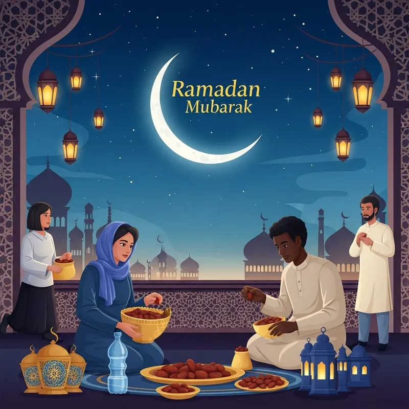 Ramadan Mubarak Scene | Moon, Lanterns & Togetherness