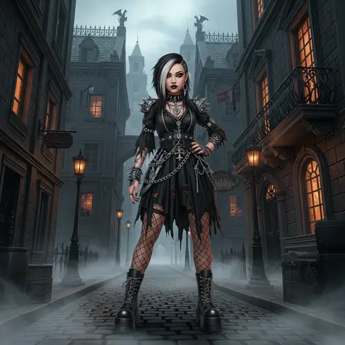 Gothic Style Asian Female in Urban Setting | Artwork Showcase