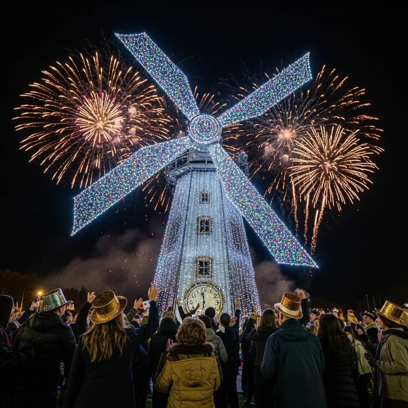 Sparkling Turbine Lights: New Year Celebration