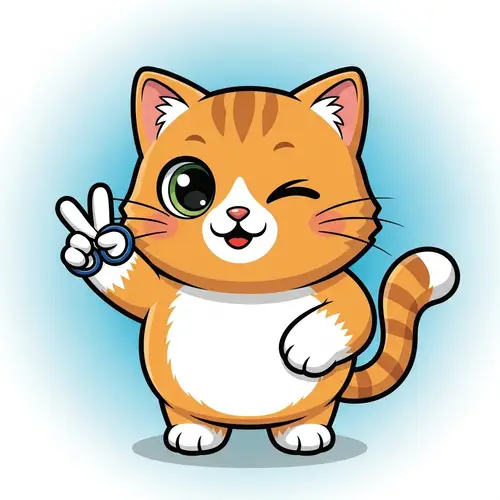 Cartoon Style Cat Making Scissors Hand Gesture
