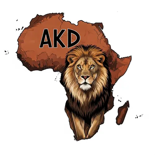 Detailed Map of Africa with Majestic Lion and AKD Inscription