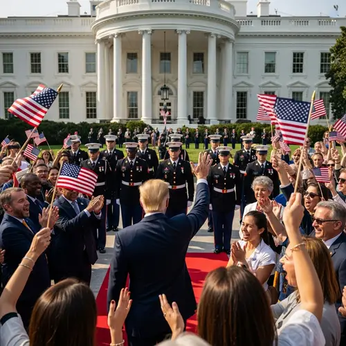 Diverse Crowd Cheers Individual Outside White House