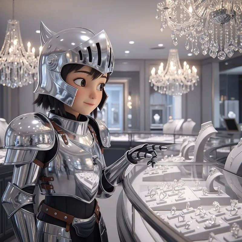 Anime Girl in Armor Chooses a Tiffany's Ring