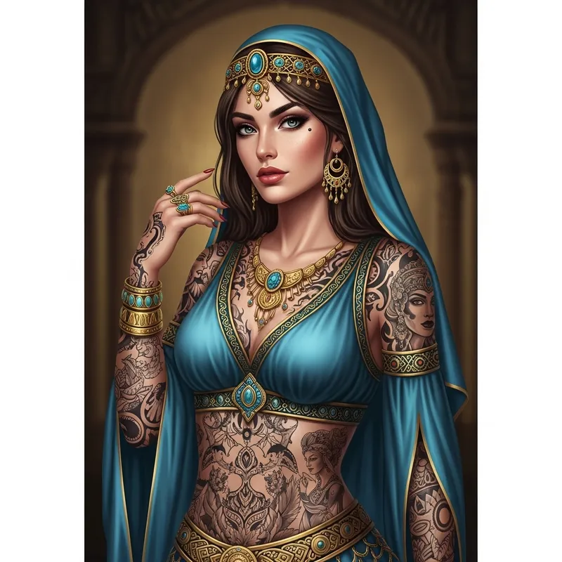 Enchanting Middle-Eastern Princess Jasmine: Realistic Tattooed Beauty