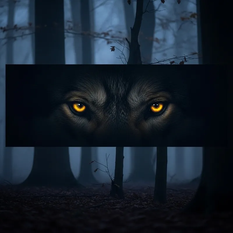 Wolf Eyes in Forest: Mysterious Scene