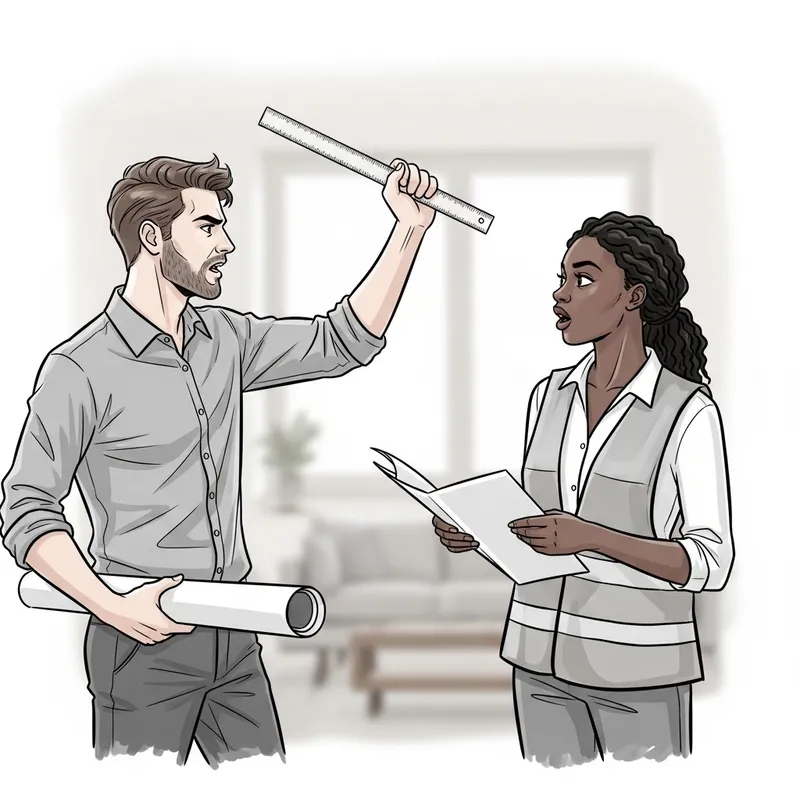 Tense Interior Design Dispute in Black and White Sketch