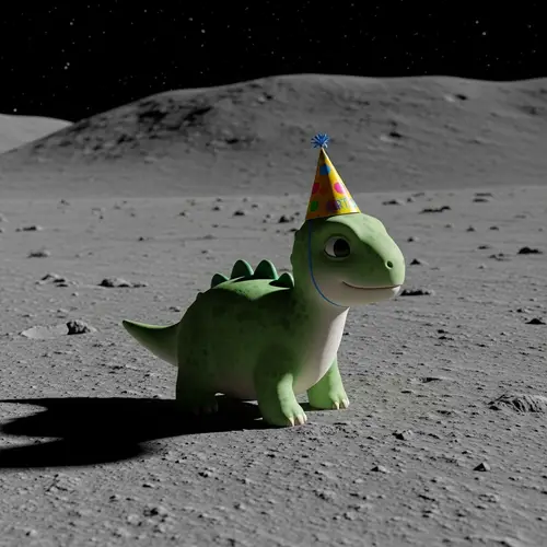 Adorable Dinosaur Celebration on the Moon