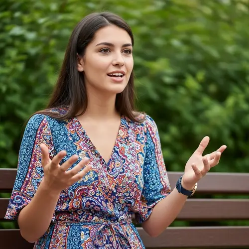 Hispanic Girl Speaking Outdoors | Captivating Expression