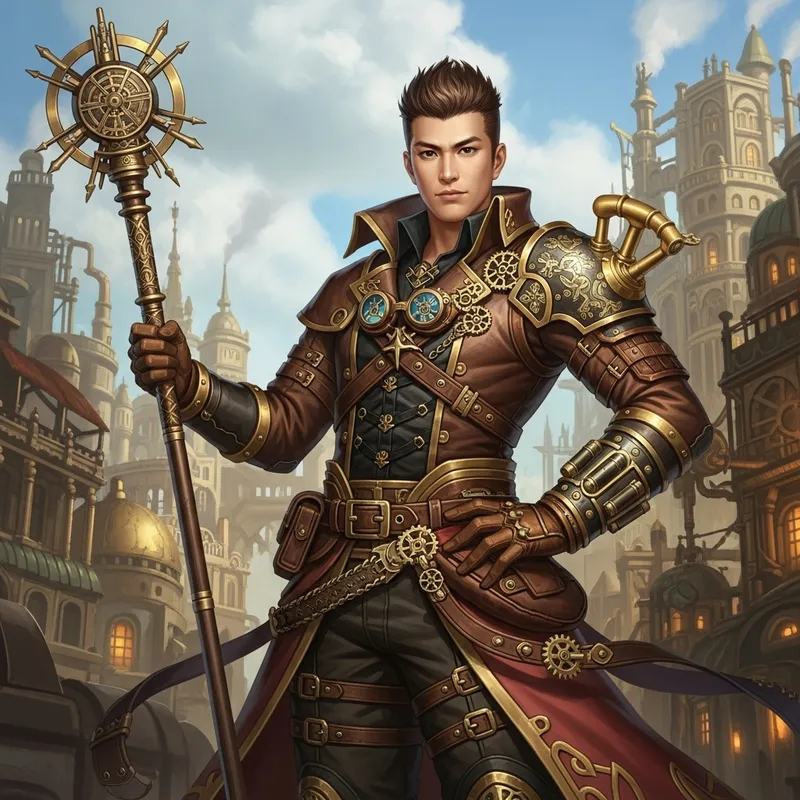Steampunk Male Character in Intricate East Asian Attire