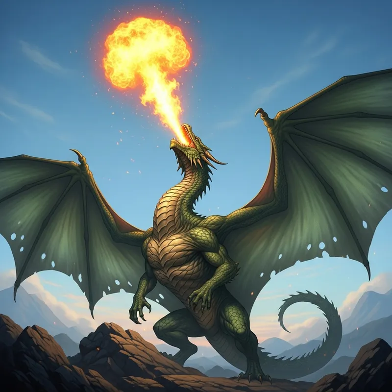 Majestic Green Dragon Breathing Fire Upward | Stunning Fantasy Art Majestic Green Dragon Breathing Fire Upward | Stunning Fantasy Art