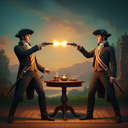 Dramatic Duel: Vintage-Inspired Oil Painting with Intense Expressions