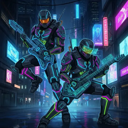 Daft Punk Sekiro Cosplay: Vibrant Neon Cyberpunk Duo