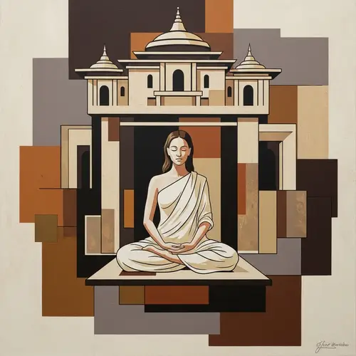 Abstract Portrait Painting - Woman Meditating in Monastery
