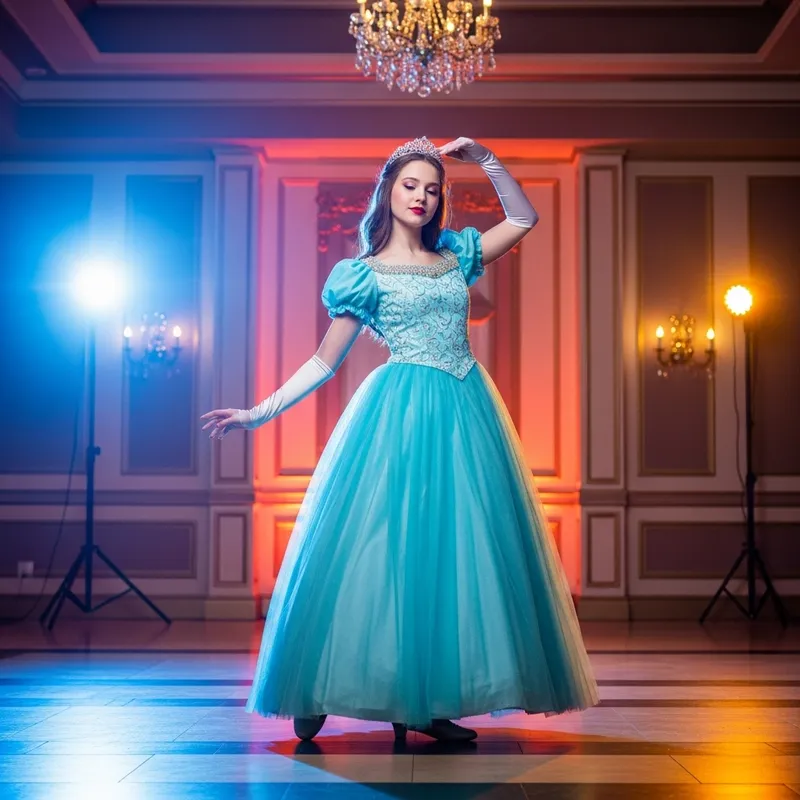 Fairytale Princess in a Vibrant Ballroom