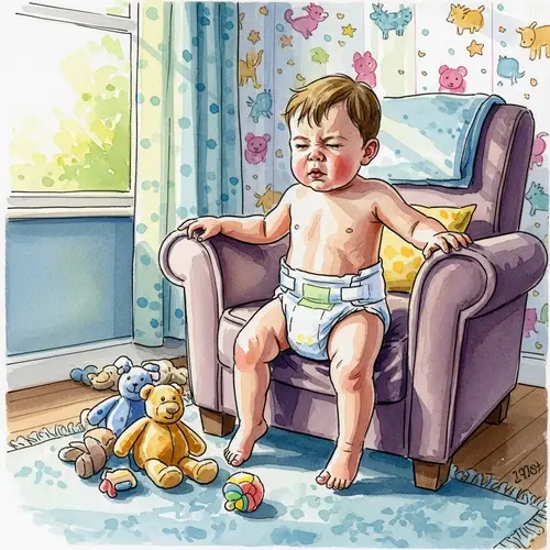 Adorable Watercolor Toddler in a Big Diaper