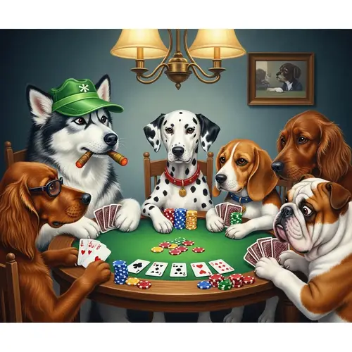 Whimsical Dog Poker Game on Canvas | Playful Canine Characters