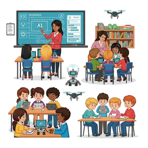 AI in Primary Education: Diverse Classroom Engaged in Learning
