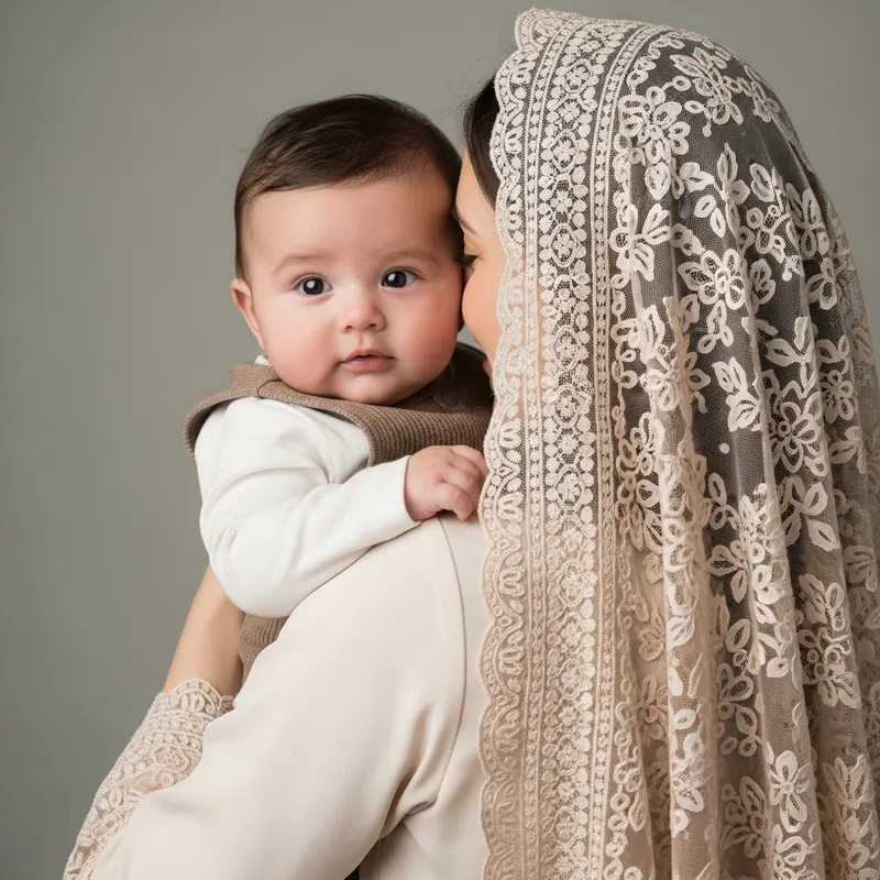 Sweet Moment: Baby in Veiled Mother's Arms Sweet Moment: Baby in Veiled Mother's Arms