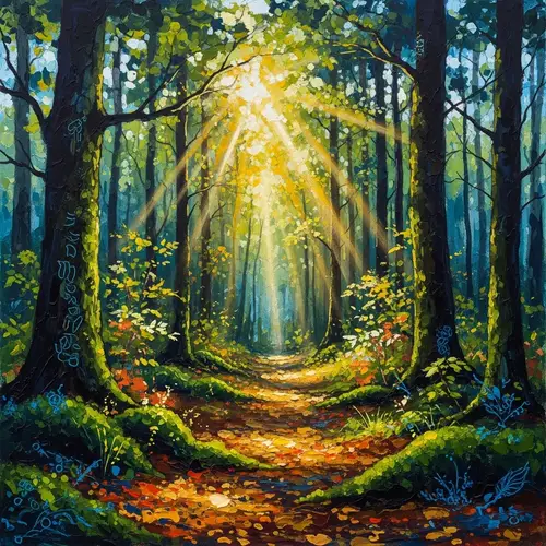 Enchanting Mystical Forest Artwork | Vibrant Mixed Media